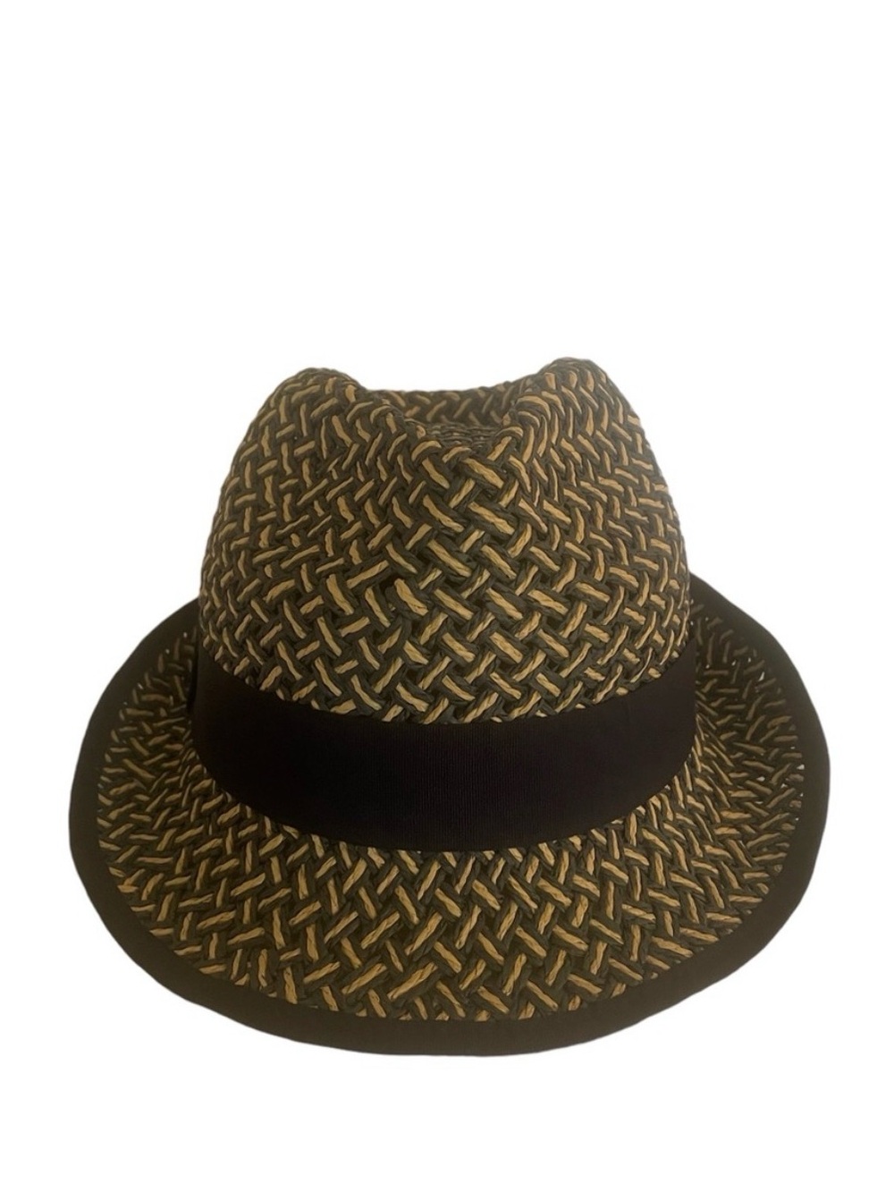 Tory Burch Navy and Natural Woven Straw Hat with Logo Patch